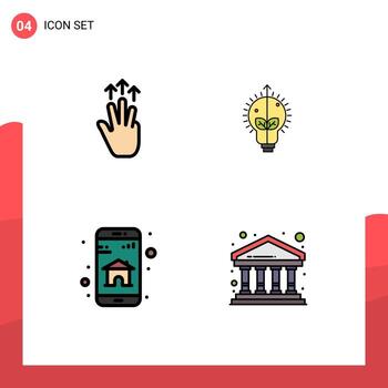 4 User Interface Filledline Flat Color Pack of modern Signs and Symbols of gestures app three finger idea smart Editable Vector Design Elements