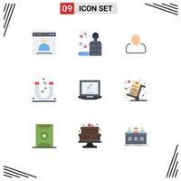 Mobile Interface Flat Color Set of 9 Pictograms of computer magnetic soap magnet attract Editable Vector Design Elements