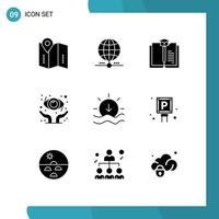 Pictogram Set of 9 Simple Solid Glyphs of weather sun network ophthalmology protect Editable Vector Design Elements