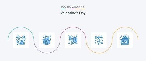 Valentines Day Blue 5 Icon Pack Including signal. love. love. heart. party vector