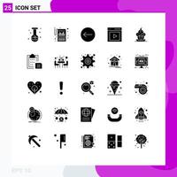 25 Thematic Vector Solid Glyphs and Editable Symbols of vide interface reporting content direction Editable Vector Design Elements