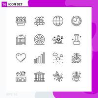 Pack of 16 creative Outlines of home internet play world globe Editable Vector Design Elements