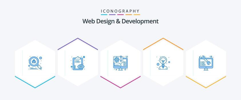 paquete de 25 íconos azules de diseño y desarrollo web que incluye software. innovación. diseño. idea. vector