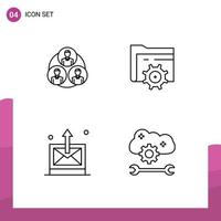 4 Universal Line Signs Symbols of staff mail circle gear technology Editable Vector Design Elements