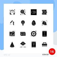 Modern Set of 16 Solid Glyphs Pictograph of firecracker china settings fireworks education Editable Vector Design Elements