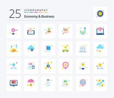 Economy And Business 25 Flat Color icon pack including finance. hand. growth. data. analysis vector