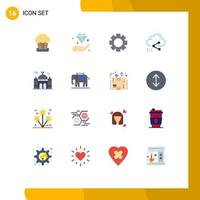 Modern Set of 16 Flat Colors and symbols such as mosque computing invest data share Editable Pack of Creative Vector Design Elements