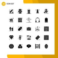 25 Thematic Vector Solid Glyphs and Editable Symbols of diagram tower desk lighthouse beach Editable Vector Design Elements