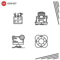 Mobile Interface Line Set of 4 Pictograms of tool internet tools organization page Editable Vector Design Elements