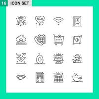 Mobile Interface Outline Set of 16 Pictograms of file door love construction building Editable Vector Design Elements