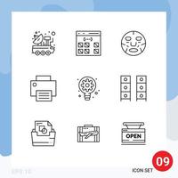9 Universal Outlines Set for Web and Mobile Applications gadget computers development wellness face Editable Vector Design Elements