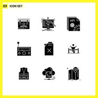 Set of 9 Commercial Solid Glyphs pack for radio equipment processing device developer Editable Vector Design Elements