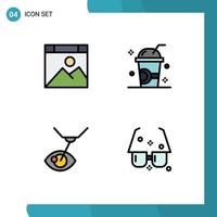 Mobile Interface Filledline Flat Color Set of 4 Pictograms of app eye surgery website ice laser surgery Editable Vector Design Elements