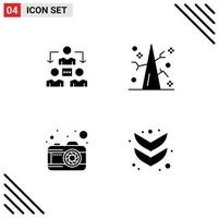 Pack of 4 Modern Solid Glyphs Signs and Symbols for Web Print Media such as connection photo communication tree arrow Editable Vector Design Elements