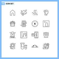 Group of 16 Modern Outlines Set for mask mind down mark head Editable Vector Design Elements