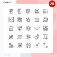 Set of 25 Modern UI Icons Symbols Signs for world network video player app global shield Editable Vector Design Elements