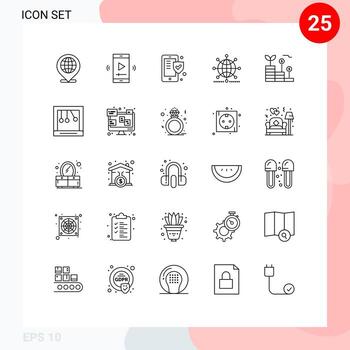 conjunto de 25 iconos de interfaz de usuario modernos signos de símbolos para la aplicación de reproductor de video de red mundial elementos de diseño vectorial editables de escudo global vector