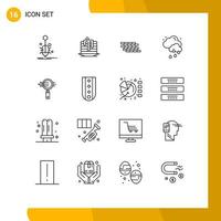 Set of 16 Commercial Outlines pack for search rainy canada cloud brick Editable Vector Design Elements