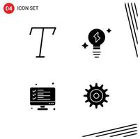 User Interface Pack of 4 Basic Solid Glyphs of font result light computer setting Editable Vector Design Elements