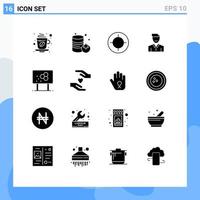 Solid Glyph Pack of 16 Universal Symbols of person happy crosshair face avatar Editable Vector Design Elements