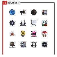 Group of 16 Modern Flat Color Filled Lines Set for setting gear faq fashion cosmetic Editable Creative Vector Design Elements