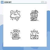 Pack of 4 Modern Filledline Flat Colors Signs and Symbols for Web Print Media such as cloud cookies connectivity network jar Editable Vector Design Elements