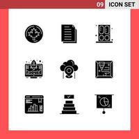 Mobile Interface Solid Glyph Set of 9 Pictograms of location startup paper launch window Editable Vector Design Elements