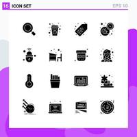 16 Thematic Vector Solid Glyphs and Editable Symbols of iot time relax tea break Editable Vector Design Elements