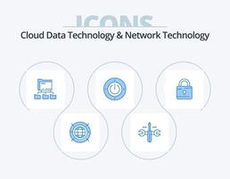 Cloud Data Technology And Network Technology Blue Icon Pack 5 Icon Design. computing. computing. folder. power. electricity vector