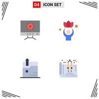 Editable Vector Line Pack of 4 Simple Flat Icons of computer upload exercise wellness blueprint Editable Vector Design Elements