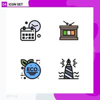 4 Universal Filledline Flat Colors Set for Web and Mobile Applications calendar eco green time instrument green leaf Editable Vector Design Elements