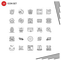 Set of 25 Modern UI Icons Symbols Signs for shutdown location retail compass layout Editable Vector Design Elements