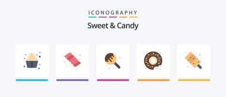 Paquete de 5 iconos planos de dulces y dulces que incluye. malvavisco. chupete. alimento. alimento. diseño de iconos creativos vector