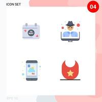 4 Thematic Vector Flat Icons and Editable Symbols of calendar report hacker crime weather Editable Vector Design Elements