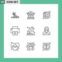 9 Universal Outline Signs Symbols of pencil compose like user interface Editable Vector Design Elements