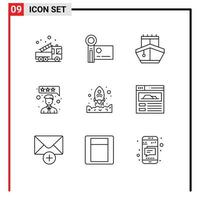 Modern Set of 9 Outlines and symbols such as launching feedback recording customer satisfaction transportation Editable Vector Design Elements