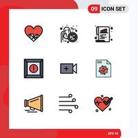 Filledline Flat Color Pack of 9 Universal Symbols of ui video bar warning box Editable Vector Design Elements