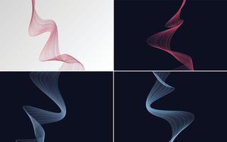 Set of 4 geometric wave pattern background Abstract waving line vector