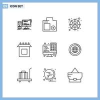 User Interface Pack of 9 Basic Outlines of computer setup photo install social network Editable Vector Design Elements