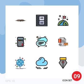 Set of 9 Vector Filledline Flat Colors on Grid for bubble math multimedia calculator flag Editable Vector Design Elements