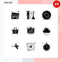 Editable Vector Line Pack of 9 Simple Solid Glyphs of cloud money dvd economy basket Editable Vector Design Elements