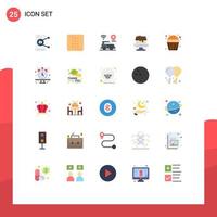 User Interface Pack of 25 Basic Flat Colors of cake sweet food food map Editable Vector Design Elements