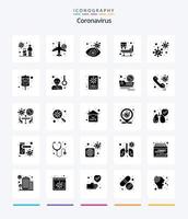 coronavirus creativo paquete de iconos negros sólidos de 25 glifos, como bacterias. tratamiento médico. no permitido. UCI. virus infectado vector
