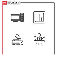 4 Universal Line Signs Symbols of computer boat server graph indian Editable Vector Design Elements