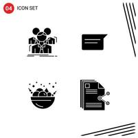 Mobile Interface Solid Glyph Set of 4 Pictograms of team food meeting basic fruit salad Editable Vector Design Elements