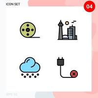 Pack of 4 Modern Filledline Flat Colors Signs and Symbols for Web Print Media such as album cloud reel city weather Editable Vector Design Elements