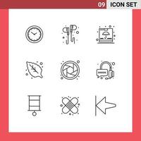 9 Thematic Vector Outlines and Editable Symbols of camera green smartphone environment insurance Editable Vector Design Elements