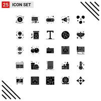 Modern Set of 25 Solid Glyphs Pictograph of weather hail credit volume loud Editable Vector Design Elements