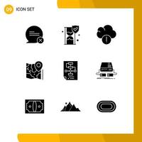 9 User Interface Solid Glyph Pack of modern Signs and Symbols of corporate destination alert google pin Editable Vector Design Elements