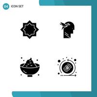 Pack of 4 Modern Solid Glyphs Signs and Symbols for Web Print Media such as art dinner star imaginaton holiday Editable Vector Design Elements